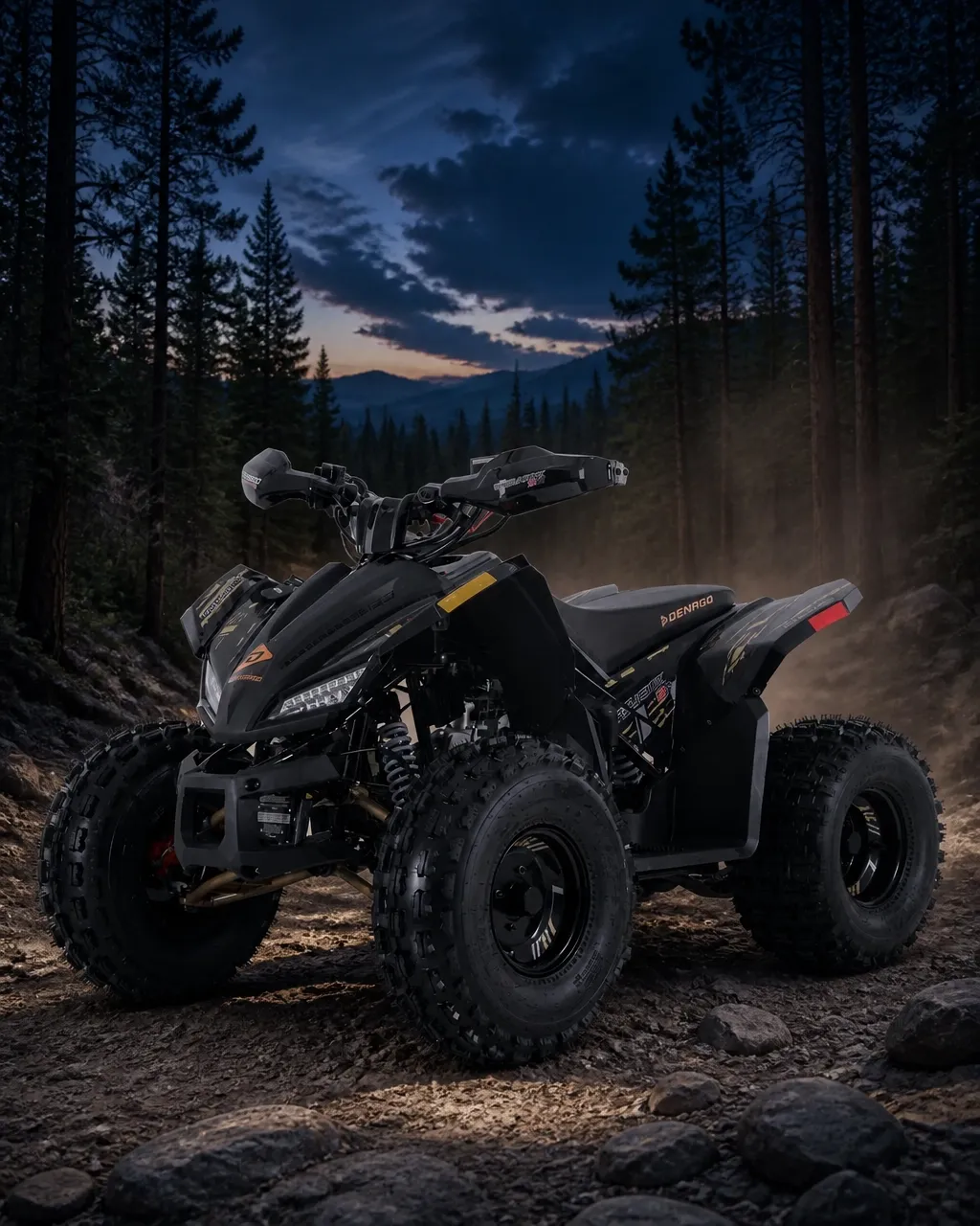 2026 Denago Mudhawk youth ATV on a rugged trail